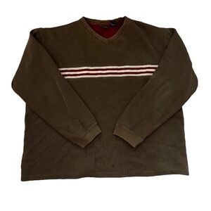 Cherokee Men's Olive Crewneck Sweater with Red and White Stripes